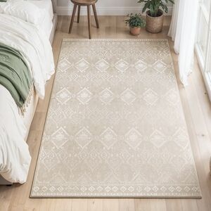 4×6 ft Machine Washable Area Rug - Elegant Cappuccino Beige Patterned - NWOT